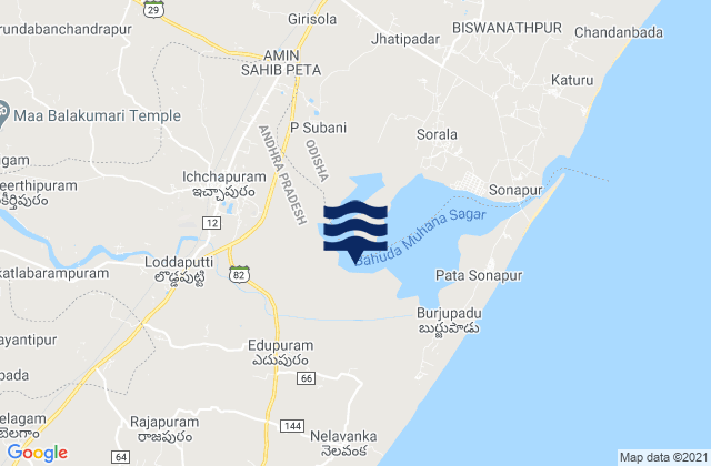 Mappa delle Getijden in Ichchāpuram, India