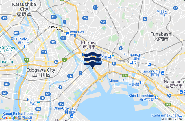 Mappa delle Getijden in Ichikawa Shi, Japan
