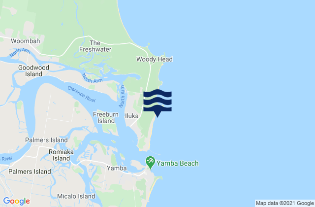 Mappa delle Getijden in Iluka Beach, Australia