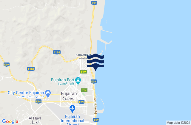 Mappa delle Getijden in Imārat al Fujayrah, United Arab Emirates