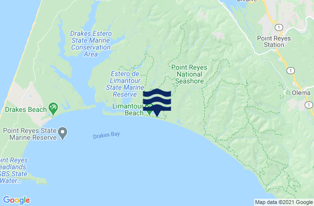 Mappa delle Getijden in Inverness (Tomales Bay), United States