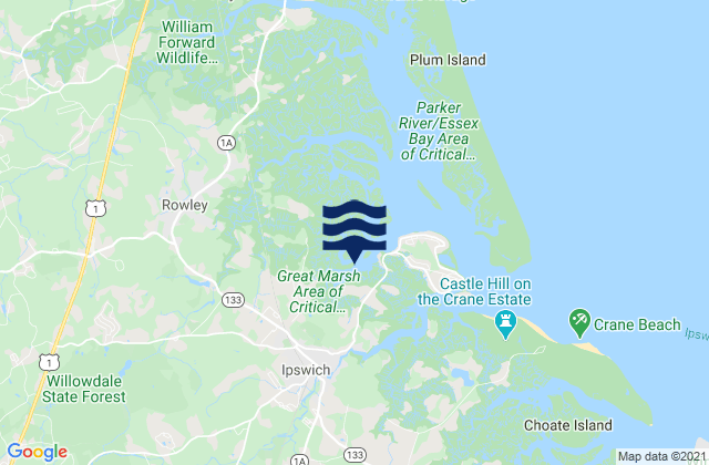 Mappa delle Getijden in Ipswich, United States