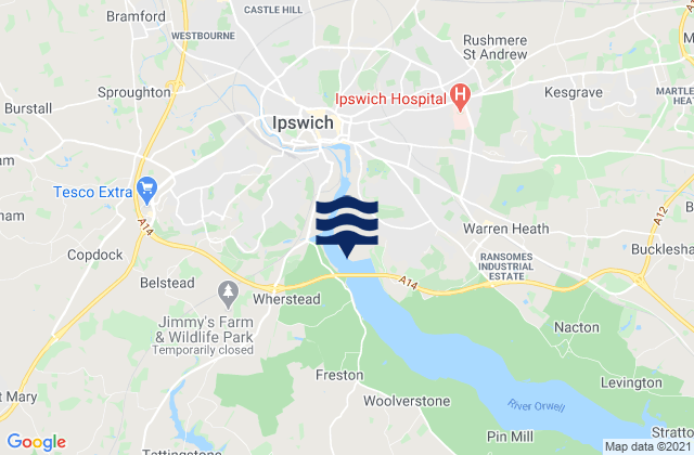 Mappa delle Getijden in Ipswich, United Kingdom