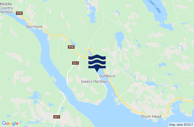Mappa delle Getijden in Isaacs Harbour, Canada