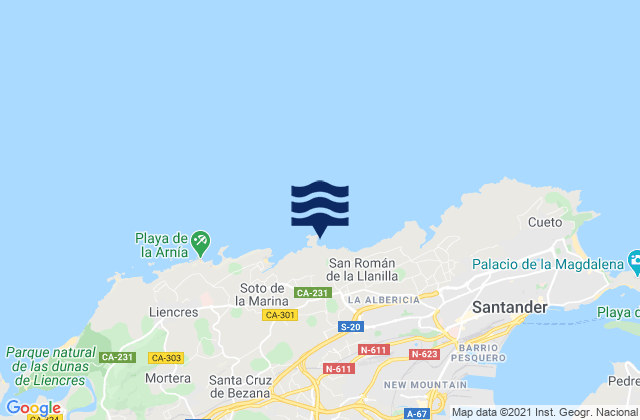 Mappa delle Getijden in Isla Virgen del Mar, Spain