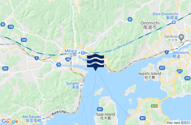 Mappa delle Getijden in Itosaki Mihara Wan, Japan