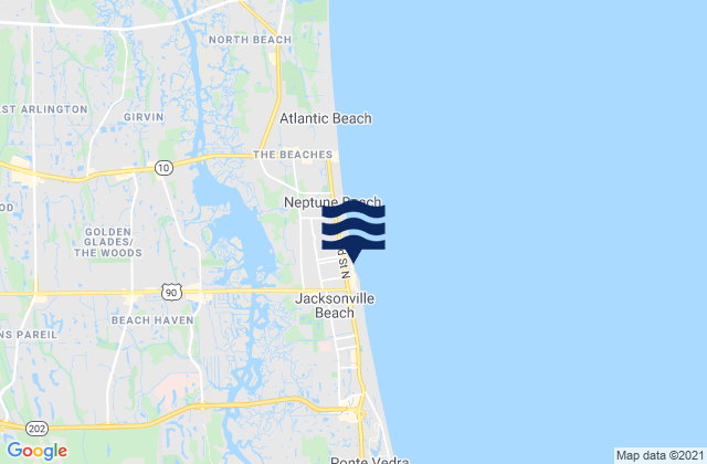 Mappa delle Getijden in Jacksonville Beach, United States