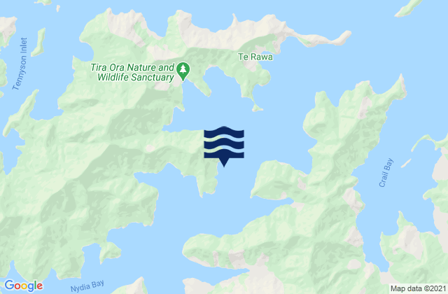 Mappa delle Getijden in Jacobs Bay, New Zealand