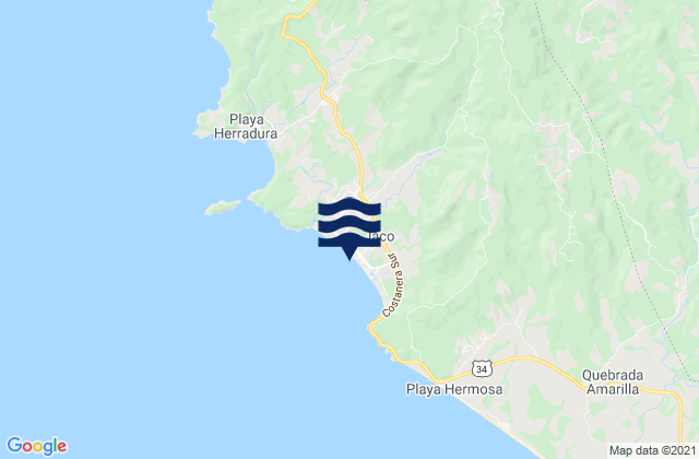 Mappa delle Getijden in Jacó, Costa Rica