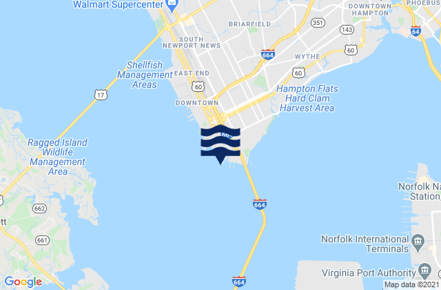 Mappa delle Getijden in James River Entrance, United States