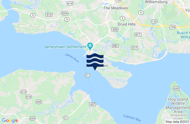 Mappa delle Getijden in Jamestown Island (Church Point), United States