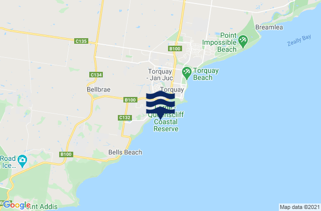 Mappa delle Getijden in Jan Juc Back Beach, Australia