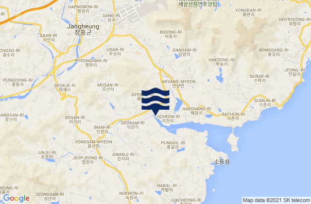 Mappa delle Getijden in Jangheung-gun, South Korea