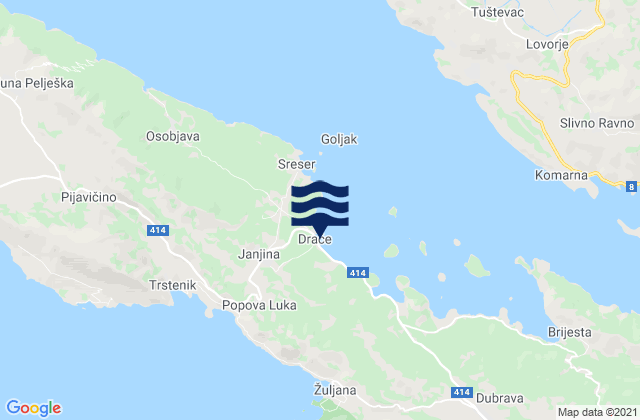 Mappa delle Getijden in Janjina, Croatia