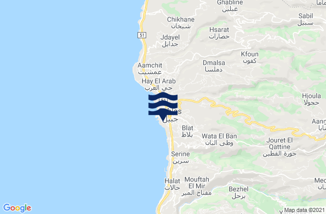 Mappa delle Getijden in Jbaïl, Lebanon
