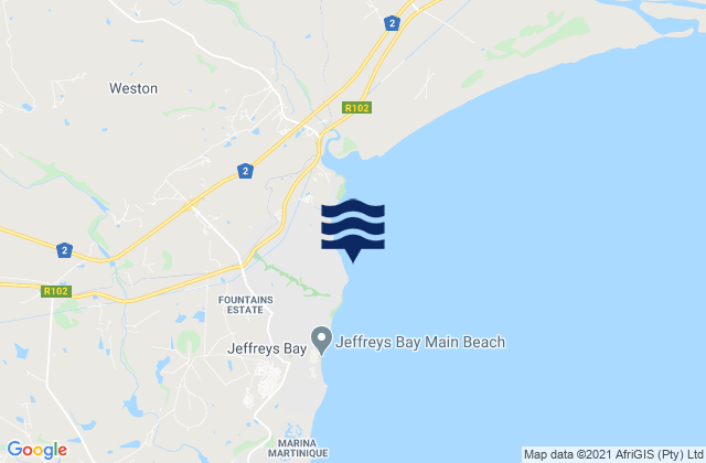 Mappa delle Getijden in Jeffreys Bay (J-Bay), South Africa