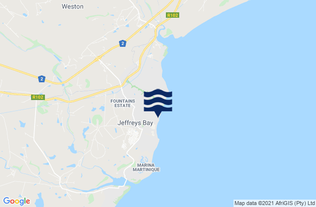 Mappa delle Getijden in Jeffreys Bay, South Africa