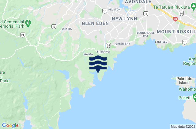 Mappa delle Getijden in Jenkins Bay, New Zealand
