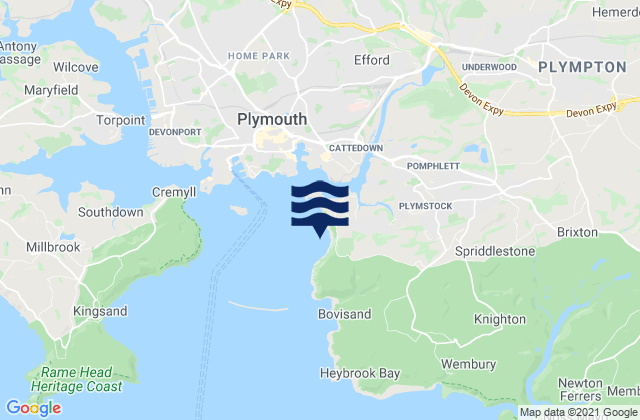 Mappa delle Getijden in Jennycliff Bay, United Kingdom
