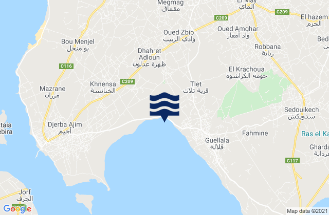 Mappa delle Getijden in Jerba Ajim, Tunisia