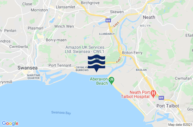 Mappa delle Getijden in Jersey Marine Beach, United Kingdom