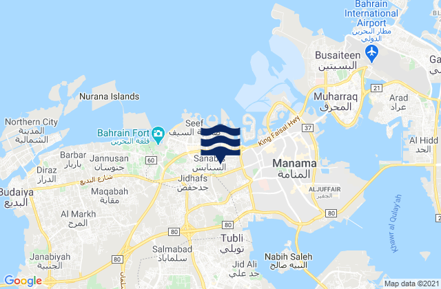 Mappa delle Getijden in Jidd Ḩafş, Bahrain