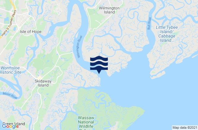 Mappa delle Getijden in Joes Cut Wilmington River, United States