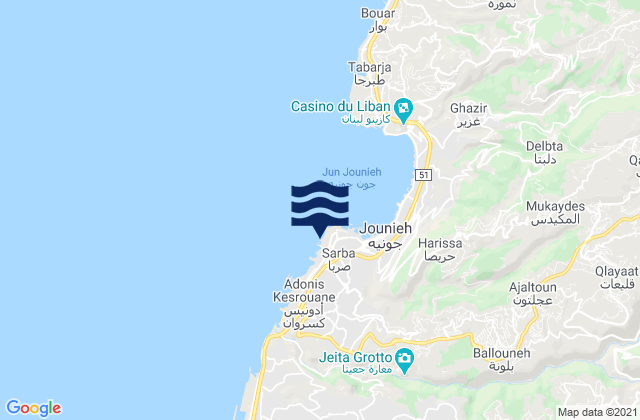 Mappa delle Getijden in Jounieh, Lebanon