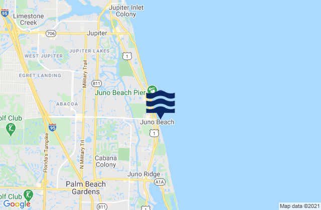 Mappa delle Getijden in Juno Beach, United States