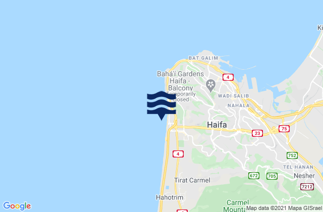 Mappa delle Getijden in Kadarim or Dado beach (Haifa), Palestinian Territory