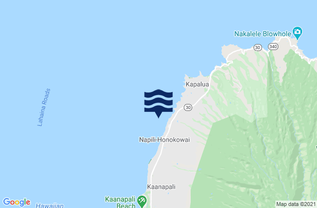 Mappa delle Getijden in Kahana Beach, United States