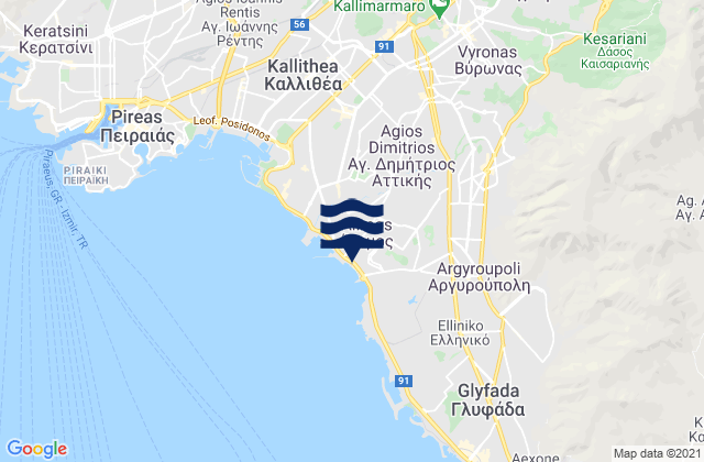 Mappa delle Getijden in Kaisarianí, Greece