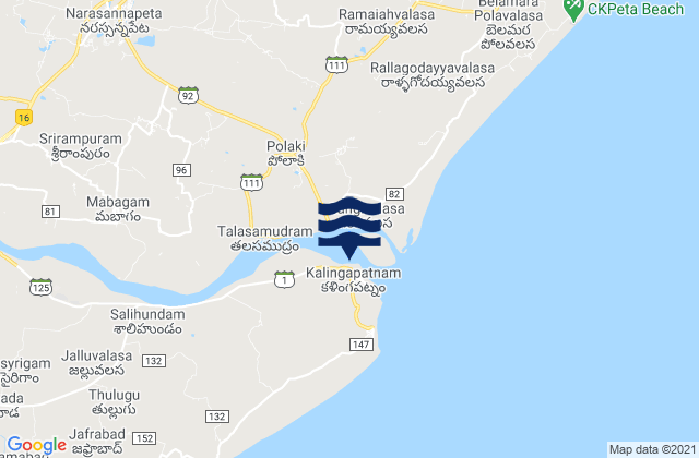 Mappa delle Getijden in Kalingapatnam, India