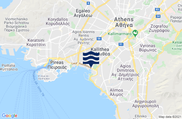 Mappa delle Getijden in Kallithéa, Greece