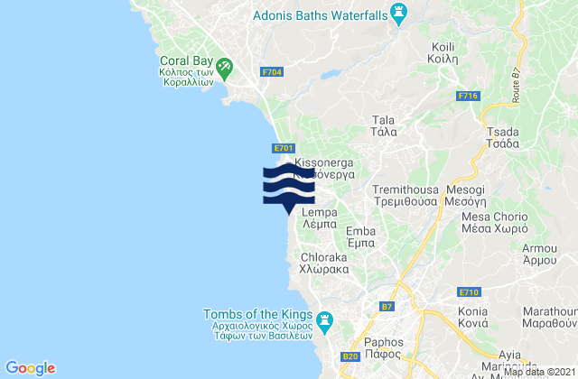 Mappa delle Getijden in Kallépeia, Cyprus