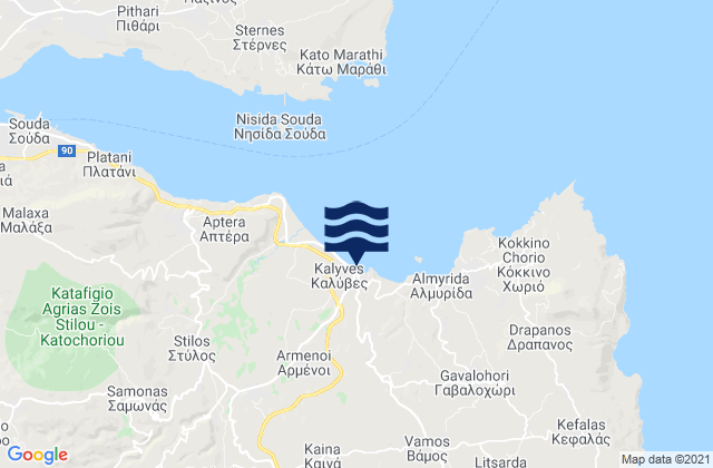 Mappa delle Getijden in Kalýves, Greece
