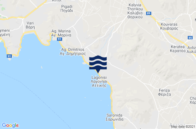 Mappa delle Getijden in Kalývia Thorikoú, Greece