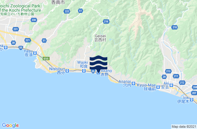 Mappa delle Getijden in Kami Shi, Japan