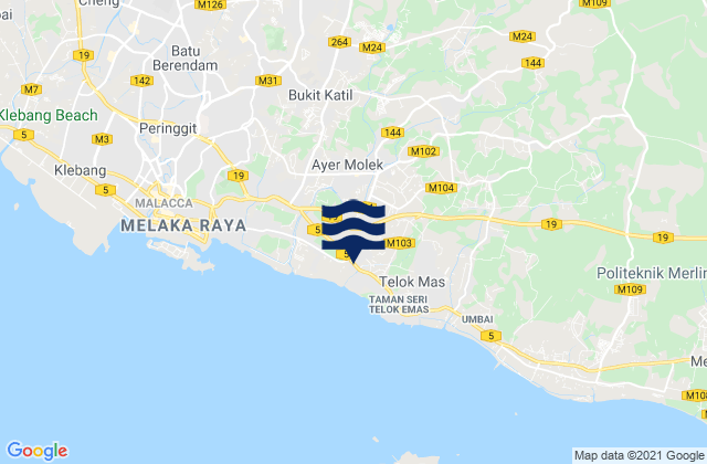 Mappa delle Getijden in Kampung Ayer Molek, Malaysia