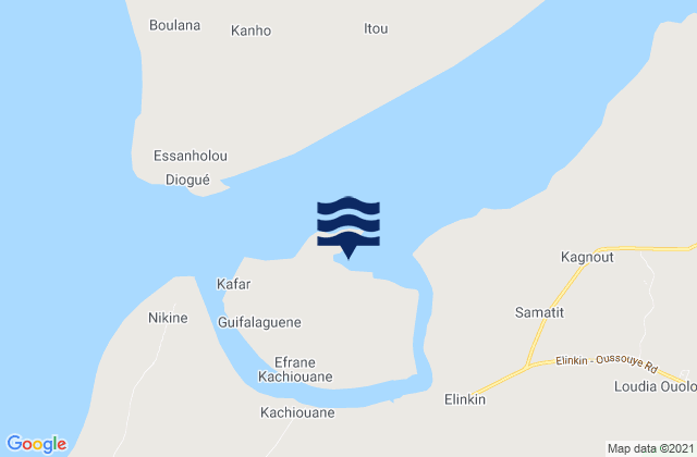 Mappa delle Getijden in Karabane Riviere Casamance, Senegal
