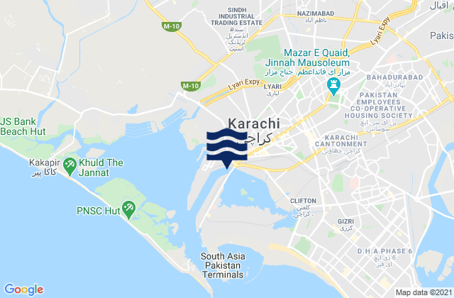 Mappa delle Getijden in Karachi, Pakistan