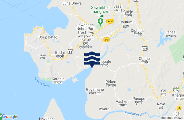 Mappa delle Getijden in Karanja Creek, India
