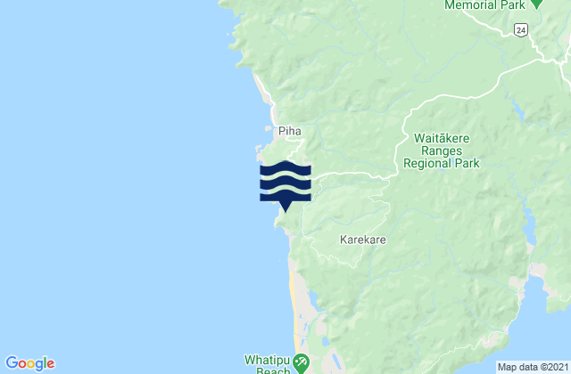 Mappa delle Getijden in Karekare Beach Auckland, New Zealand