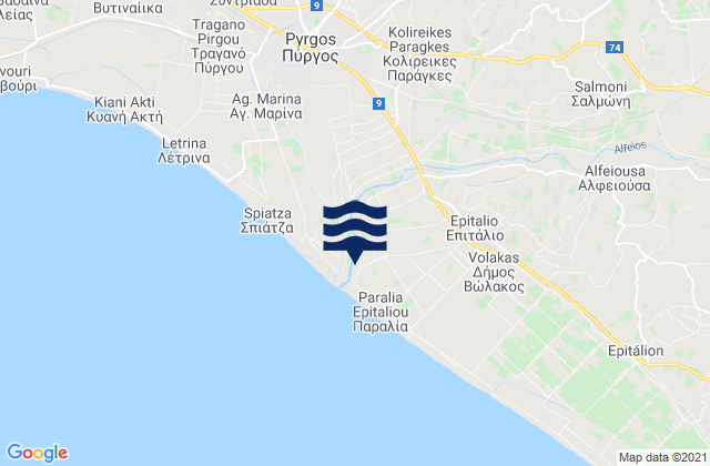Mappa delle Getijden in Karátoula, Greece