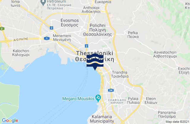 Mappa delle Getijden in Kavallári, Greece