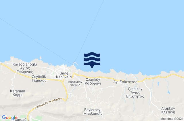 Mappa delle Getijden in Kazáfani, Cyprus