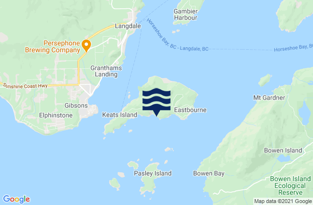 Mappa delle Getijden in Keats Island, Canada