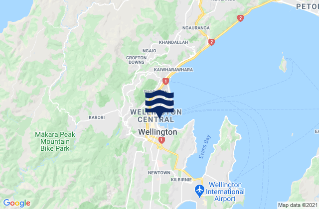 Mappa delle Getijden in Kelburn, New Zealand