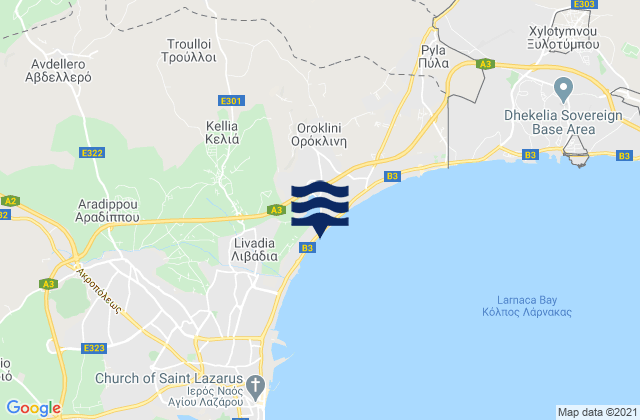 Mappa delle Getijden in Kelliá, Cyprus