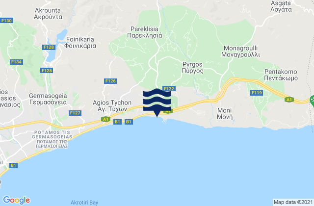 Mappa delle Getijden in Kelláki, Cyprus